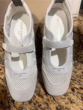 Louis Vuitton White Mesh Mary Jane Flats